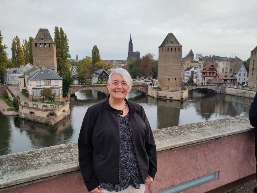 Laura on bridge in Strasburg, France.