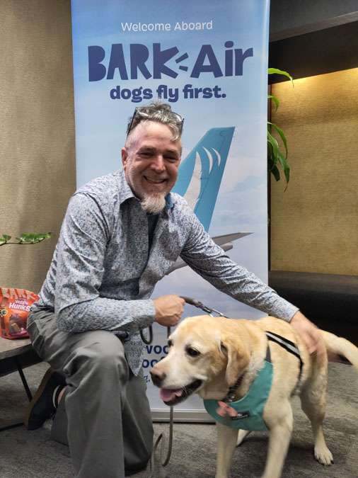 60ish year old man with English lab