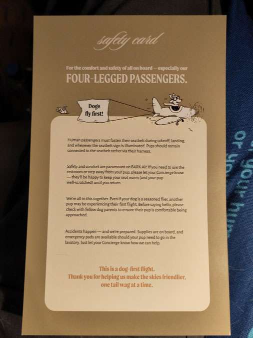 Flight details on back of menu