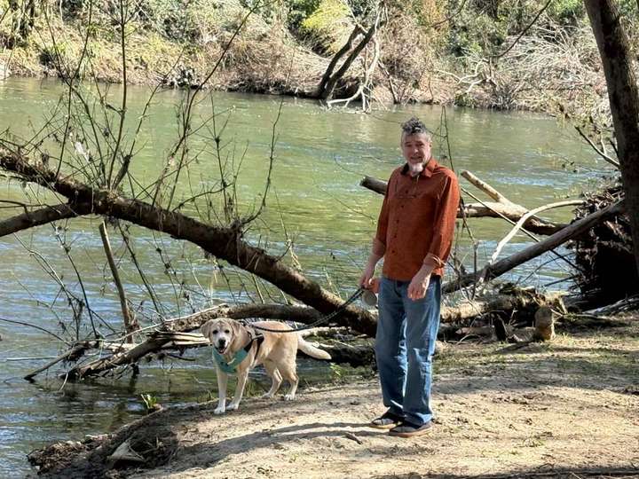Reuben and Athena by the river