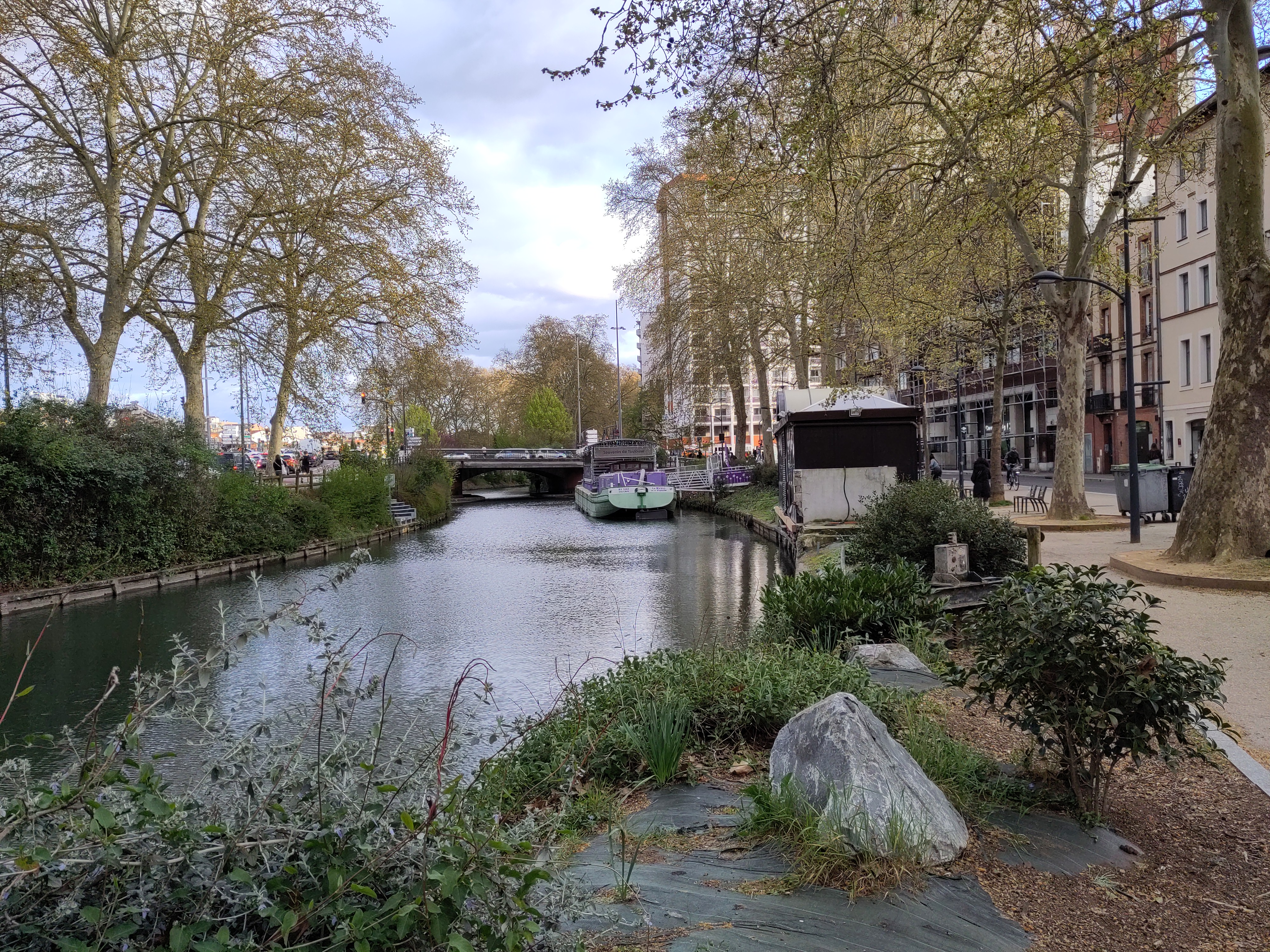 Midi canal in Toulouse with canal boat