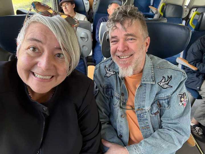 Selfie of Laura and Reuben Walker on train